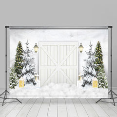 Lofaris Wooden Door Cow White Christmas Backdrop For Holiday