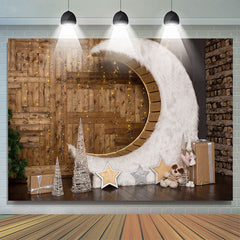 Lofaris Wooden Floor Moon Glitter Light Christmas Backdrop