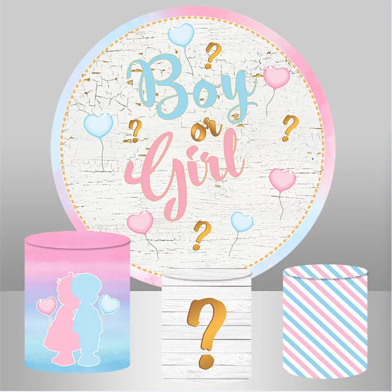 Lofaris Wooden Pink Blue Round Gender Reveal Backdrop Kit