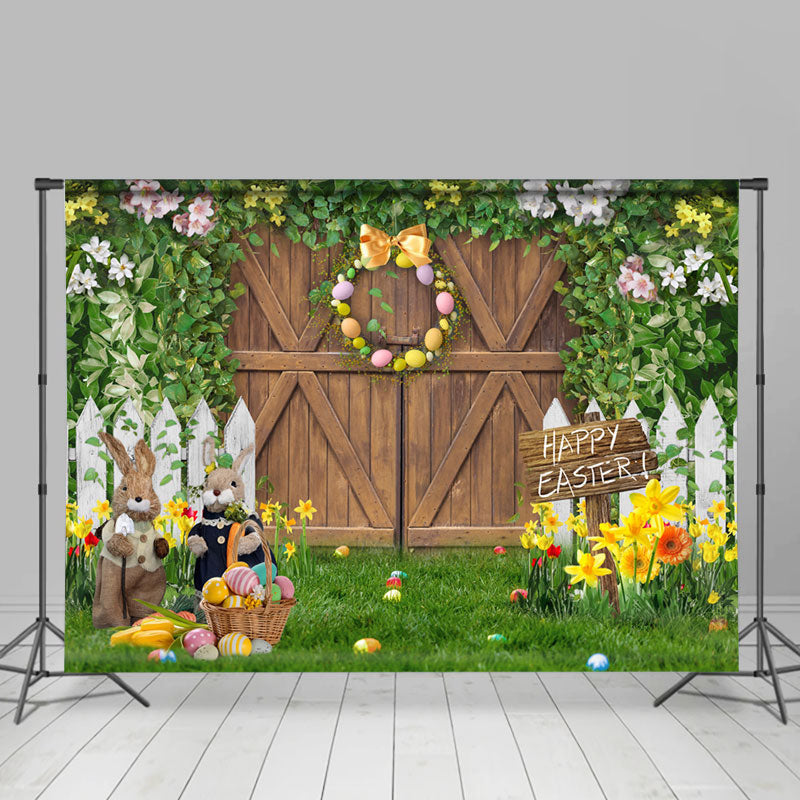 Lofaris Wooden Wonderland Bunny Happy Easter Backdrop