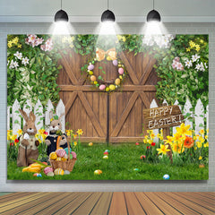 Lofaris Wooden Wonderland Bunny Happy Easter Backdrop