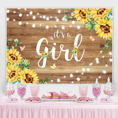 Lofaris Wooden Yellow Sunflower Its A Girl Baby Shower Backdrop