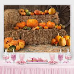 Lofaris Yellow Barn with Various Pumpkins Autumn Backdrop