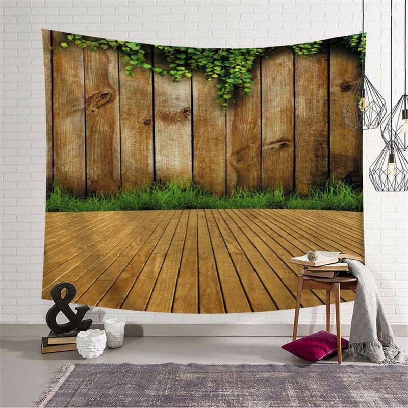 Lofaris Yellow Brown Wood And Grass Garden Family Wall Tapestry