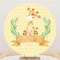 Lofaris Yellow Giraffe And Green Plants Round Birthday Backdrop