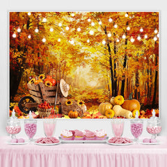 Lofaris Yellow Leaves Forest Lights Pumpkin Backdrop for Party