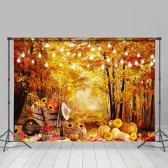 Lofaris Yellow Leaves Forest Lights Pumpkin Backdrop for Party