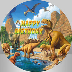 Lofaris Yellow Montain Dinosaur Themed Circle Birthday Backdrop