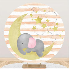 Lofaris Yellow Moon Star And Elephant Round Baby Shower Backdrop