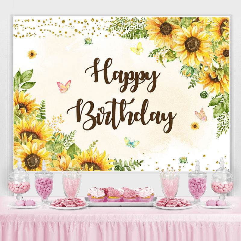 Yellow sunflower butterfly happy birthday Backdrop – Lofaris