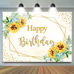 Lofaris Yellow Sunflower Gold Bokeh Happy Birthday Backdrop