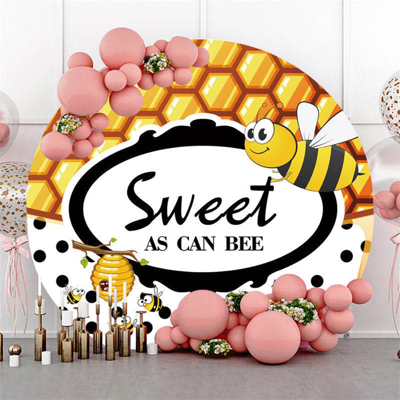 Yellow Sweet Bee Round Black White Baby Shower Backdrop -Lofaris