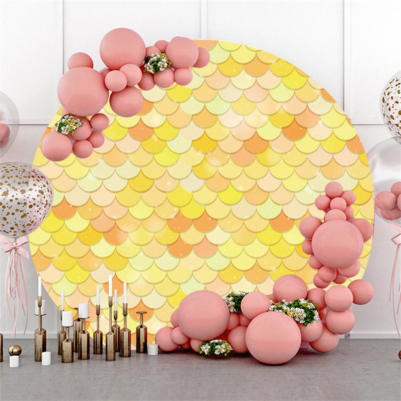 Lofaris Yellow With Orange Round Mermaid Birthday Party Backdrop