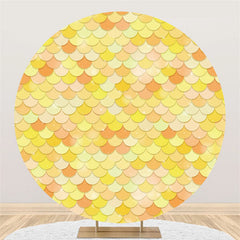 Lofaris Yellow With Orange Round Mermaid Birthday Party Backdrop